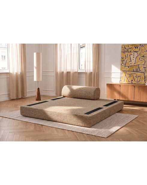 Canapé droit convertible et modulable 2 places en tissu tweed Coco marron - 148x95x70,5 cm