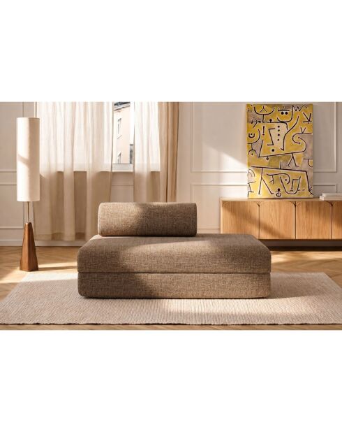 Canapé droit convertible et modulable 2 places en tissu tweed Coco marron - 148x95x70,5 cm