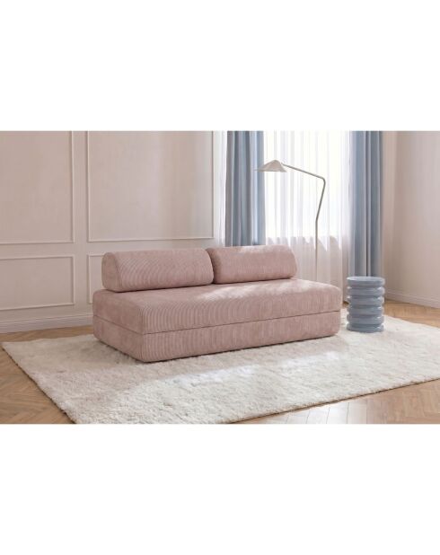 Canapé droit convertible et modulable 3 places en velours côtelé Lincoln rose pâle - 190x95x70,5 cm