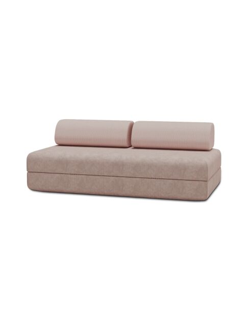 Canapé droit convertible et modulable 3 places en velours côtelé Lincoln rose pâle - 190x95x70,5 cm