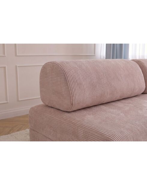 Canapé droit convertible et modulable 3 places en velours côtelé Lincoln rose pâle - 190x95x70,5 cm