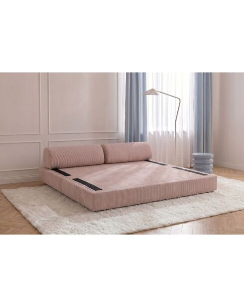 Canapé droit convertible et modulable 3 places en velours côtelé Lincoln rose pâle - 190x95x70,5 cm