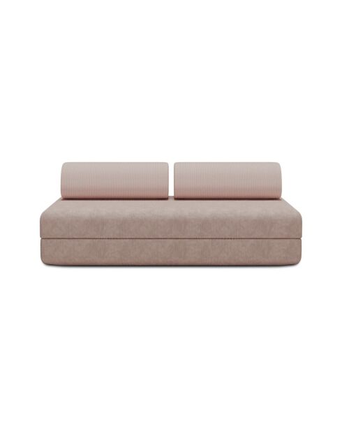 Canapé droit convertible et modulable 3 places en velours côtelé Lincoln rose pâle - 190x95x70,5 cm