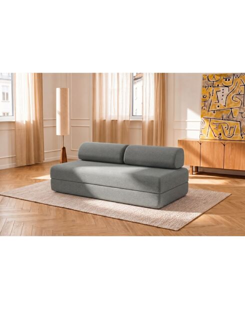 Canapé droit convertible et modulable 3 places en tissu lisse Gemma gris - 190x95x70,5 cm