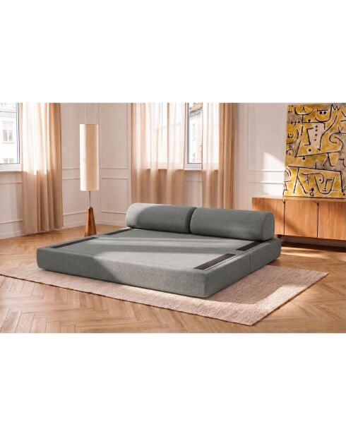Canapé droit convertible et modulable 3 places en tissu lisse Gemma gris - 190x95x70,5 cm