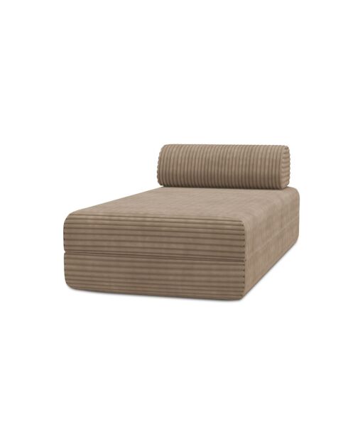 Méridienne convertible et modulable en velours côtelé xl Tilia marron - 190x95x70,5 cm