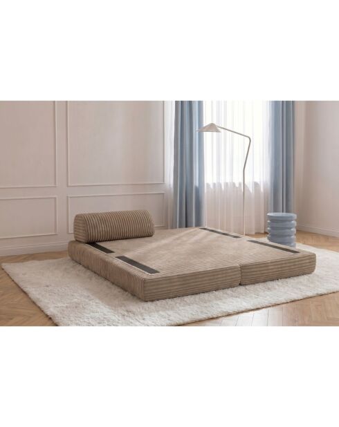 Méridienne convertible et modulable en velours côtelé xl Tilia marron - 190x95x70,5 cm
