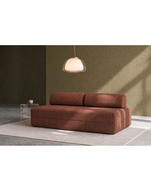 Canapé droit convertible et modulable 3 places en velours côtelé xl Tilia terracotta - 190x95x70,5 cm