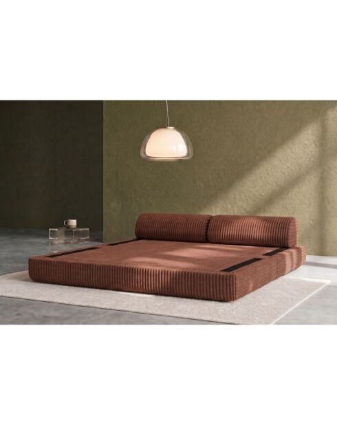 Canapé droit convertible et modulable 3 places en velours côtelé xl Tilia terracotta - 190x95x70,5 cm