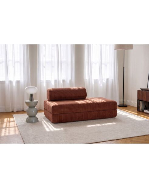 Canapé droit convertible et modulable 2 places en velours côtelé Lincoln terracotta - 148x95x70,5 cm