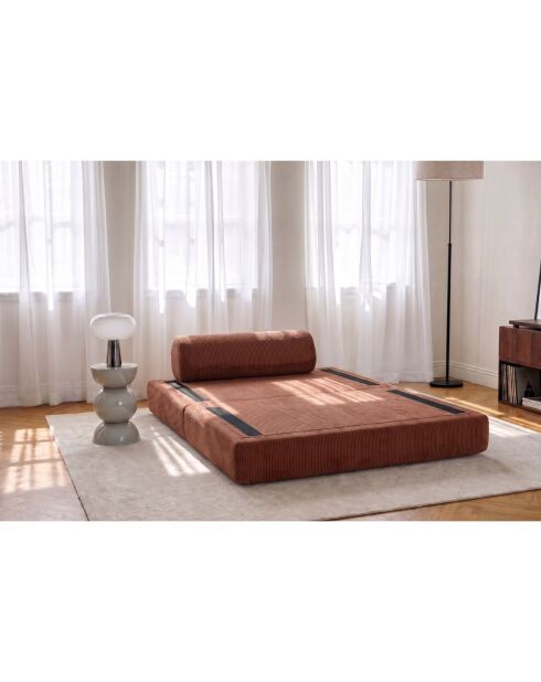 Canapé droit convertible et modulable 2 places en velours côtelé Lincoln terracotta - 148x95x70,5 cm