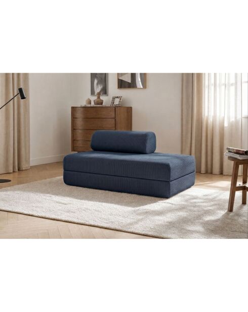 Canapé droit convertible et modulable 2 places en velours côtelé Lincoln bleu - 148x95x70,5 cm