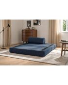 Canapé droit convertible et modulable 2 places en velours côtelé Lincoln bleu - 148x95x70,5 cm