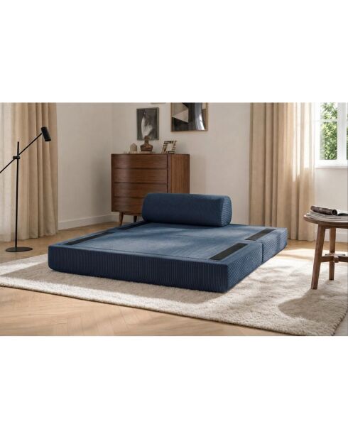 Canapé droit convertible et modulable 2 places en velours côtelé Lincoln bleu - 148x95x70,5 cm