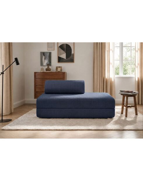 Canapé droit convertible et modulable 2 places en velours côtelé Lincoln bleu - 148x95x70,5 cm