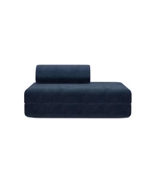 Canapé droit convertible et modulable 2 places en velours côtelé Lincoln bleu - 148x95x70,5 cm