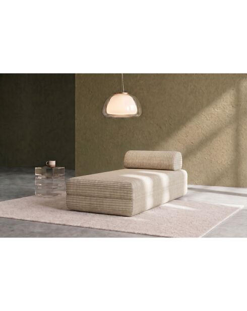 Méridienne convertible et modulable en velours côtelé xl Tilia beige - 190x95x70,5 cm
