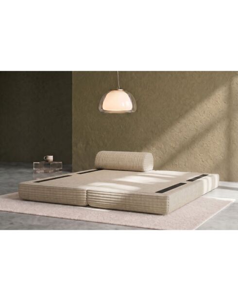Méridienne convertible et modulable en velours côtelé xl Tilia beige - 190x95x70,5 cm