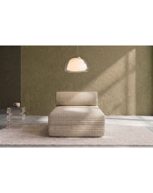 Méridienne convertible et modulable en velours côtelé xl Tilia beige - 190x95x70,5 cm
