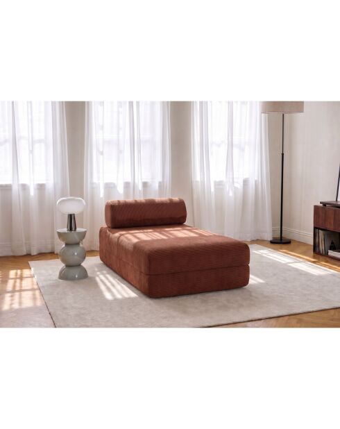 Méridienne convertible et modulable en velours côtelé Lincoln terracotta - 190x95x70,5 cm