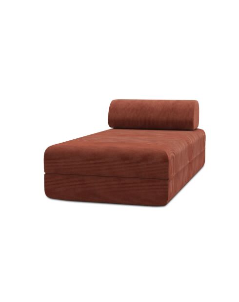 Méridienne convertible et modulable en velours côtelé Lincoln terracotta - 190x95x70,5 cm