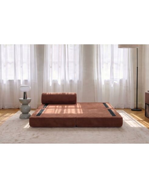 Méridienne convertible et modulable en velours côtelé Lincoln terracotta - 190x95x70,5 cm