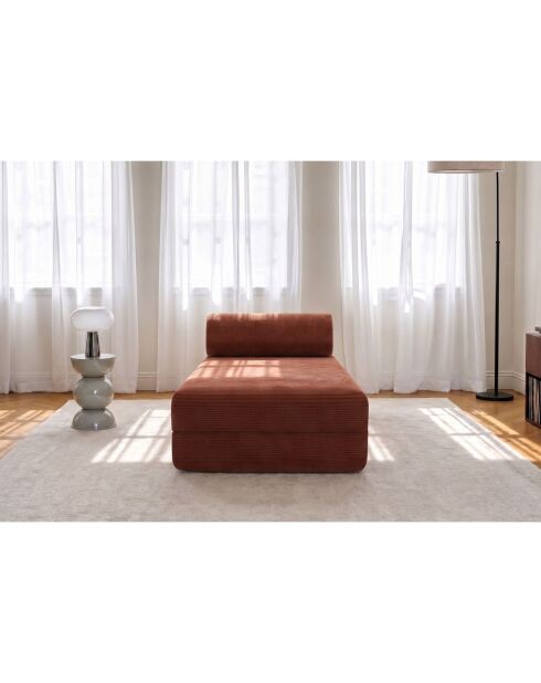 Méridienne convertible et modulable en velours côtelé Lincoln terracotta - 190x95x70,5 cm