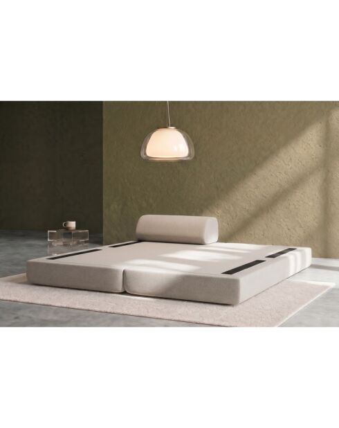 Méridienne convertible et modulable en tissu lisse Gemma beige - 190x95x70,5 cm