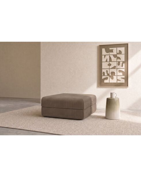 Pouf convertible et modulable en velours côtelé Lincoln taupe - 95x95x42 cm