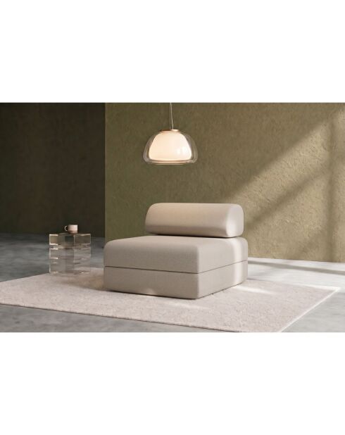 Fauteuil convertible et modulable en tissu lisse Gemma beige - 95x95x70,5 cm