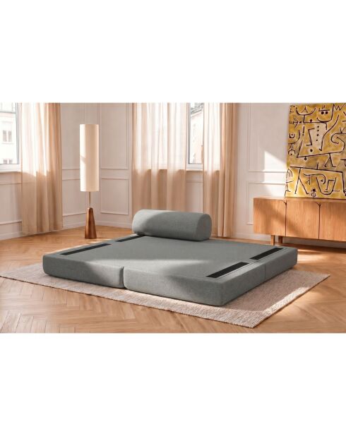 Méridienne convertible et modulable en tissu lisse Gemma grise - 190x95x70,5 cm