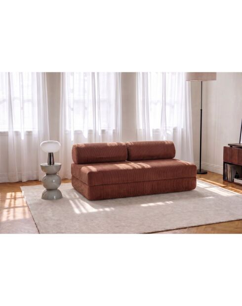 Canapé droit convertible et modulable 3 places en velours côtelé Lincoln terracotta - 190x95x70,5 cm