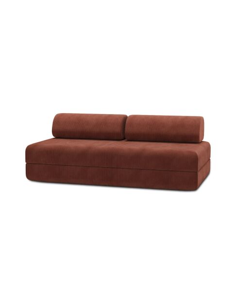 Canapé droit convertible et modulable 3 places en velours côtelé Lincoln terracotta - 190x95x70,5 cm