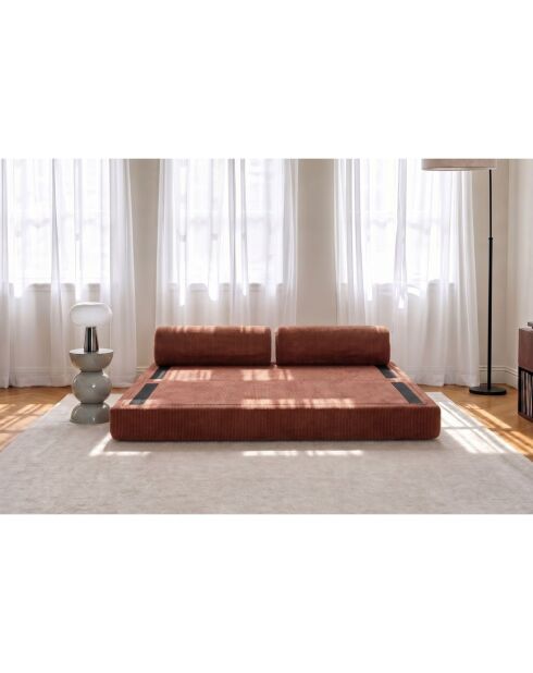 Canapé droit convertible et modulable 3 places en velours côtelé Lincoln terracotta - 190x95x70,5 cm