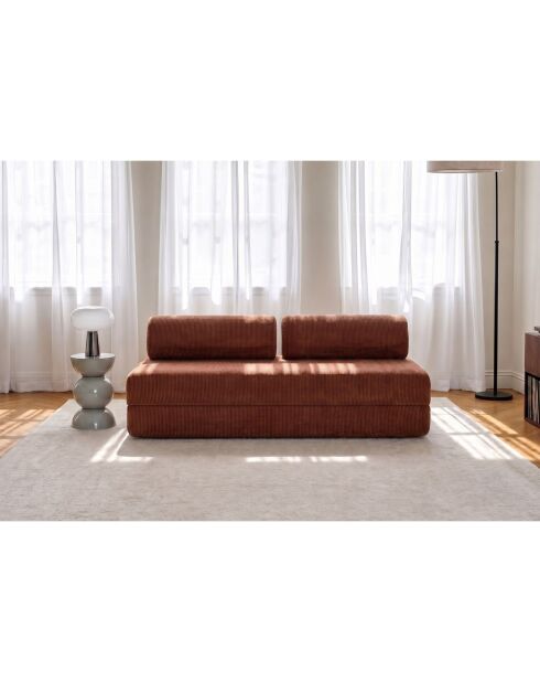 Canapé droit convertible et modulable 3 places en velours côtelé Lincoln terracotta - 190x95x70,5 cm