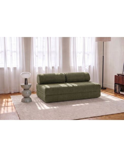 Canapé droit convertible et modulable 3 places en velours côtelé xl Tilia vert - 190x95x70,5 cm