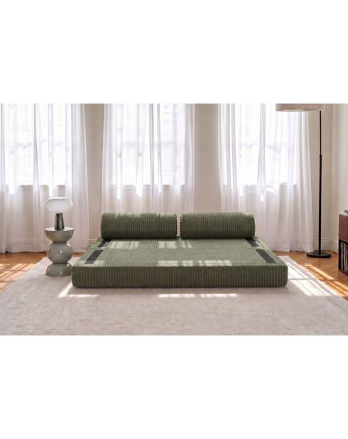 Canapé droit convertible et modulable 3 places en velours côtelé xl Tilia vert - 190x95x70,5 cm