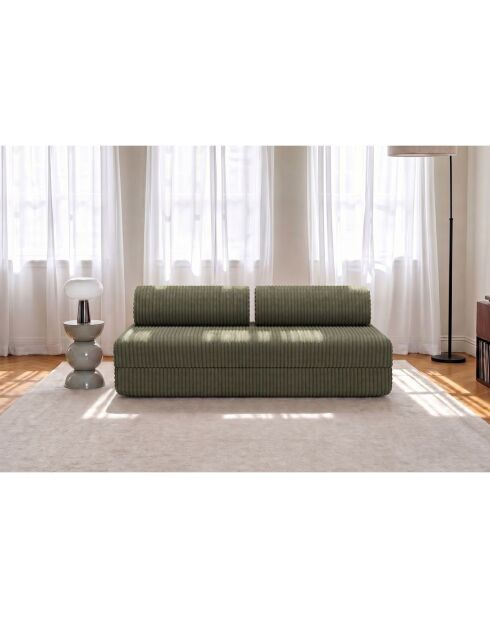 Canapé droit convertible et modulable 3 places en velours côtelé xl Tilia vert - 190x95x70,5 cm