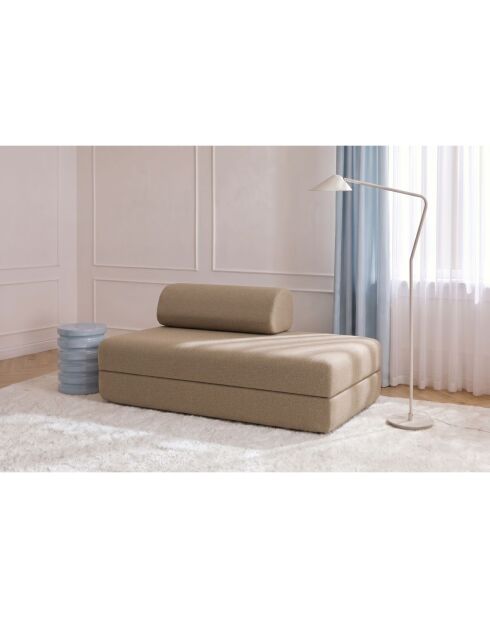 Canapé droit convertible et modulable 2 places en tissu lisse Gemma marron - 148x95x70,5 cm