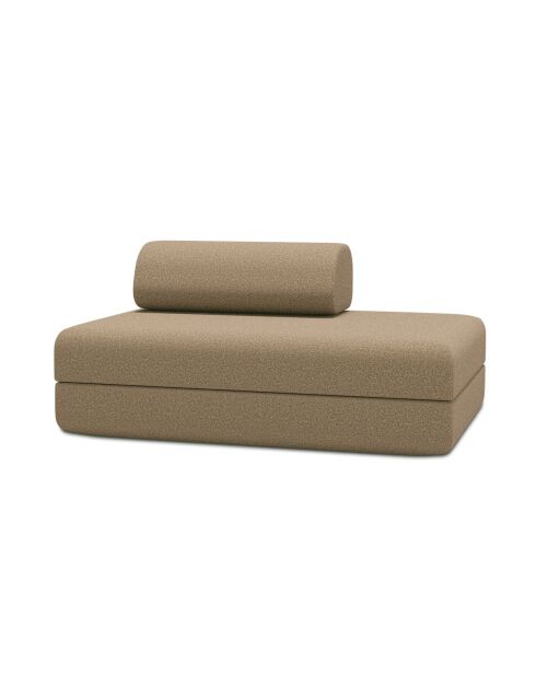 Canapé droit convertible et modulable 2 places en tissu lisse Gemma marron - 148x95x70,5 cm