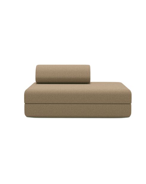 Canapé droit convertible et modulable 2 places en tissu lisse Gemma marron - 148x95x70,5 cm