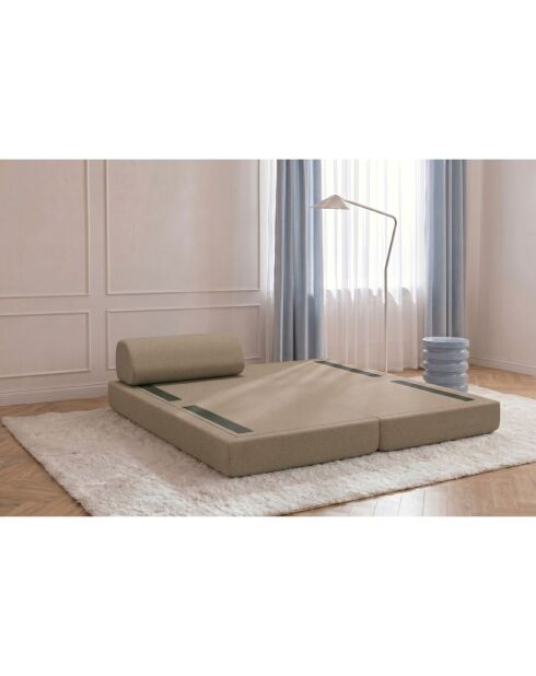 Méridienne convertible et modulable en tissu lisse Gemma marron - 190x95x70,5 cm