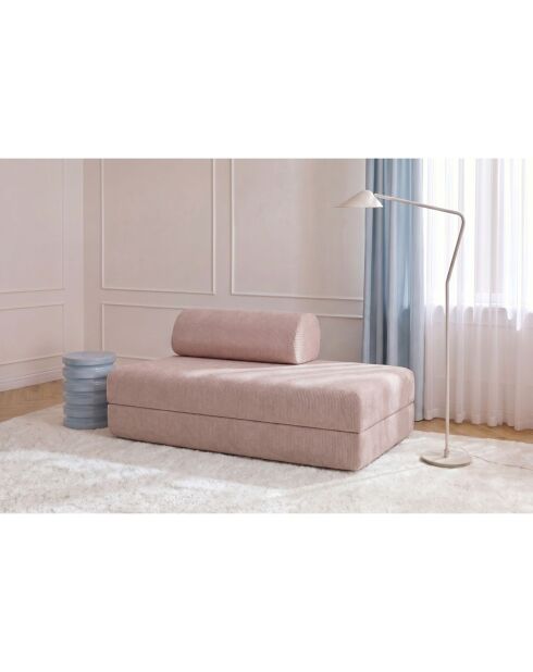 Canapé droit convertible et modulable 2 places en velours côtelé Lincoln rose pâle - 148x95x70,5 cm