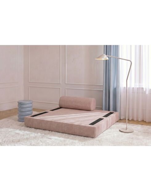 Canapé droit convertible et modulable 2 places en velours côtelé Lincoln rose pâle - 148x95x70,5 cm