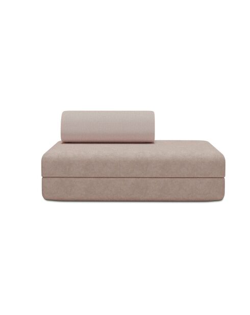 Canapé droit convertible et modulable 2 places en velours côtelé Lincoln rose pâle - 148x95x70,5 cm