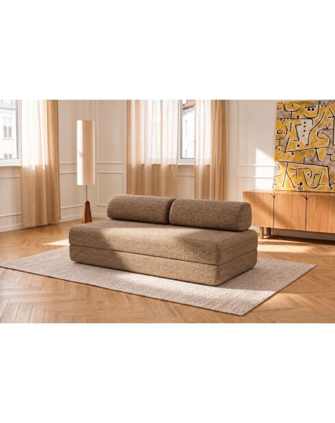 Canapé droit convertible et modulable 3 places en tissu tweed Coco marron - 190x95x70,5 cm