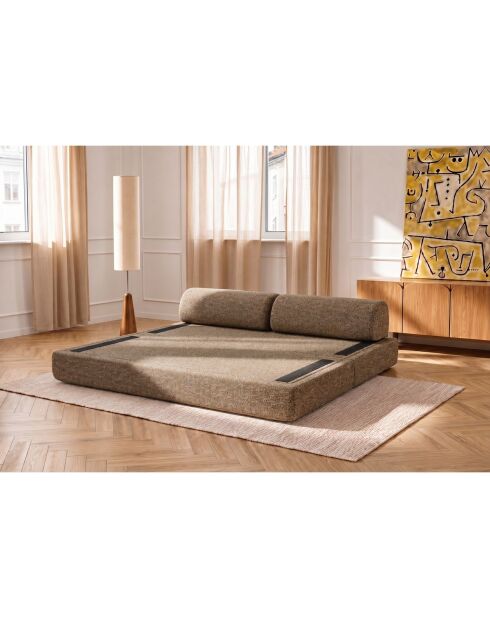 Canapé droit convertible et modulable 3 places en tissu tweed Coco marron - 190x95x70,5 cm