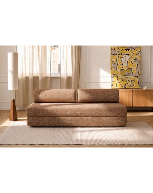 Canapé droit convertible et modulable 3 places en tissu tweed Coco marron - 190x95x70,5 cm
