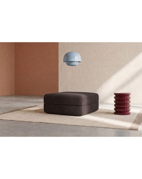 Pouf convertible et modulable en velours côtelé Lincoln marron - 95x95x42 cm