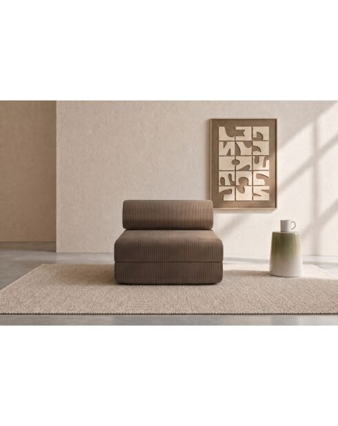 Fauteuil convertible et modulable en velours côtelé Lincoln taupe - 95x95x70,5 cm